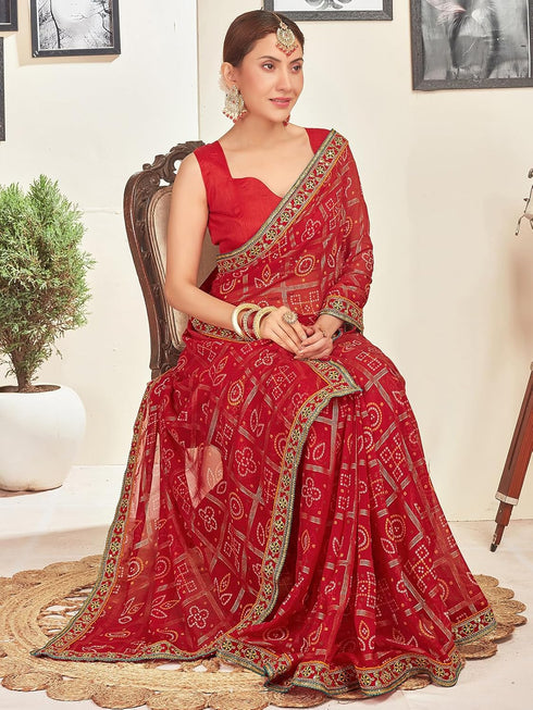 Vasthrlay Georgette Embroidery Unstitched Dark Green Saree