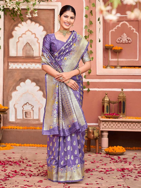 Vasthrlay Womens Weaving Lavender Saree With Unstitched Blouse Piece