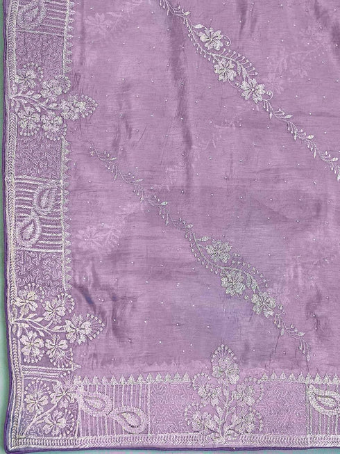 Vasthrlay Embroidery Pink Saree