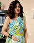 Vasthrlay Printed Chanderi Teal Green And Blue Saree With Unstitched Blouse Piece
