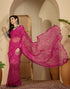 Vasthrlay Georgette Embroidery Pink Saree With Unstitched Blouse Piece
