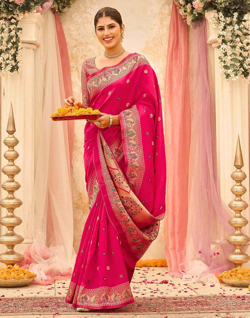 Vasthrlay Weaving Paithani Unstitched Pink Saree