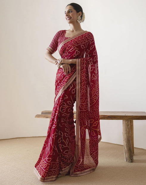 Vasthrlay Georgette Bandhani Unstitched Purple Saree