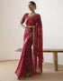Vasthrlay Georgette Bandhani Maroon Saree With Unstitched Blouse Piece
