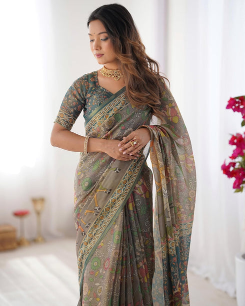 Vasthrlay Handloom Geometric Grey Beige Saree