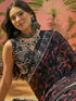 Vasthrlay Shimmer Georgette Black | Red Saree With Unstitched Blouse Piece