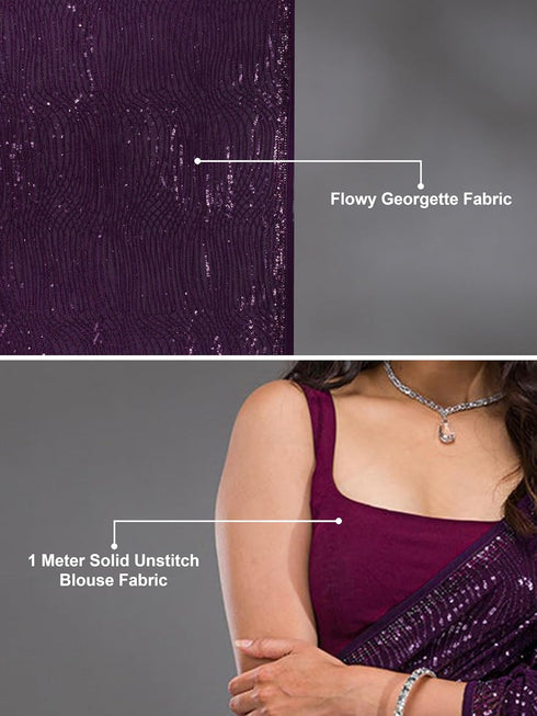 Vasthrlay Georgette Sequence Embroidery Purple Ethnic Wear