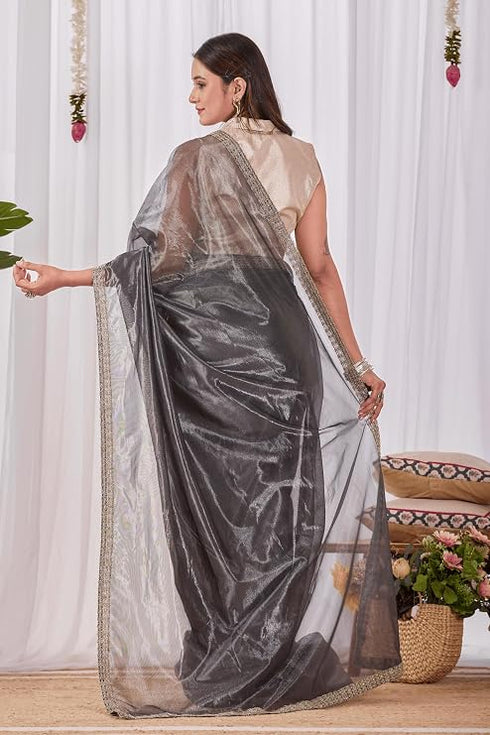 Vasthrlay Black Womens Shimmer Ready To Wear Saree