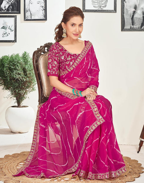 Vasthrlay Georgette Embroidery Unstitched Pink Saree