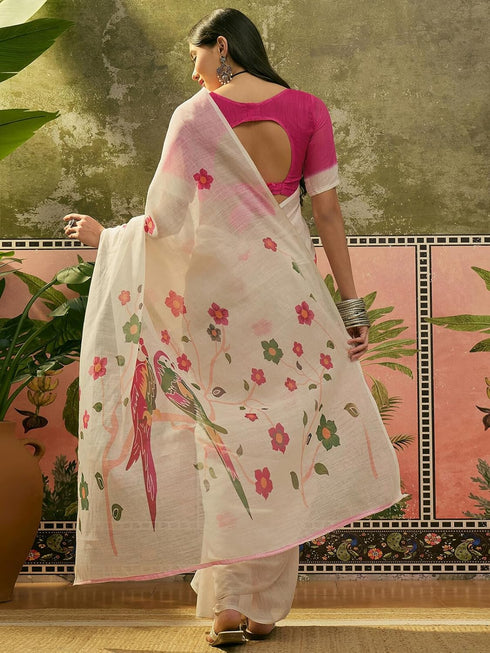 Vasthrlay Printed Off White Off White Saree