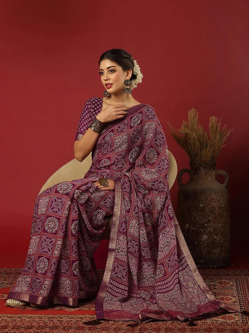 Vasthrlay Georgette Bandhani Unstitched Pink Saree