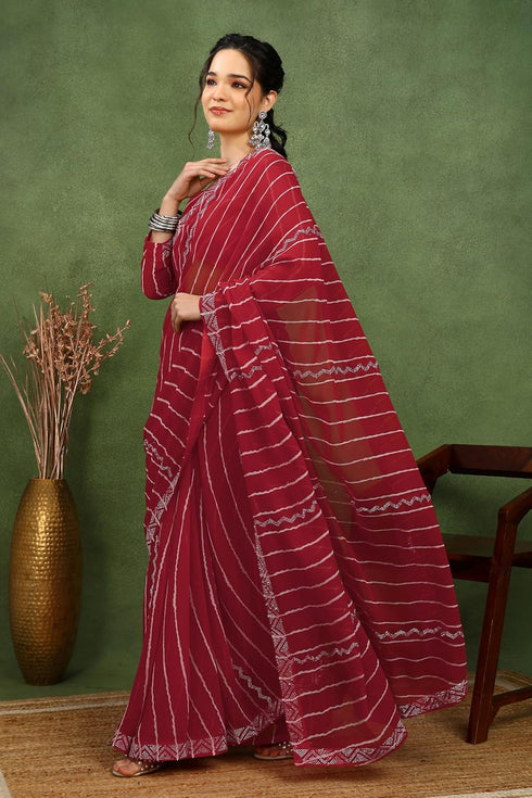 Vasthrlay Fashion Georgette Stripes Navy Ethnic Wear