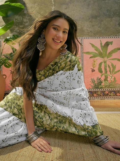 Vasthrlay Womens Printed Unstitched Beige Saree