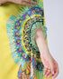 Vasthrlay Printed Kaftan Freehand Saree Yellow Soft Satin Saree