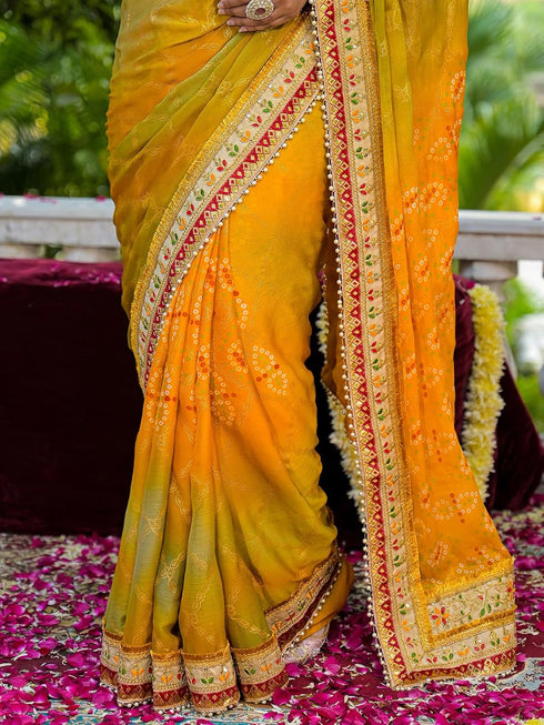Vasthrlay Bandhani Embroidery Red Saree