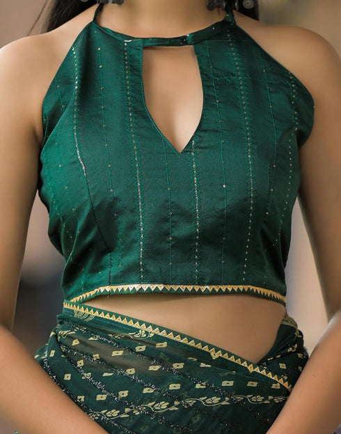 Vasthrlay Georgette Bandhani Unstitched Maroon Saree