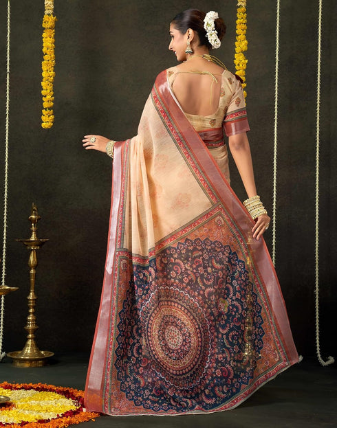Vasthrlay Special Printed Unstitched Beige Saree