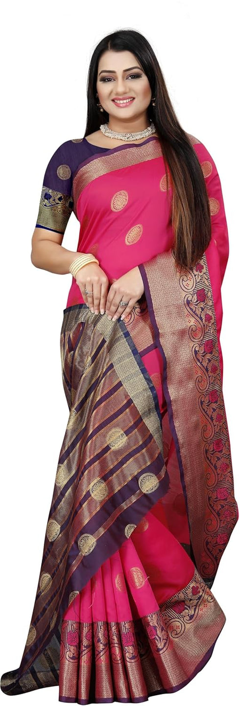 Vasthrlay Banarasi Blue Orange Ethnic Wear