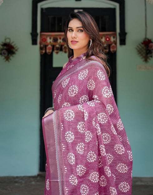 Vasthrlay Womens Printed Unstitched Light Green Saree