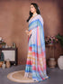 Vasthrlay Multicolour Linen Floral | Striped | Check Design Printed Saree With Solid Unstitched Linen Blouse Piece