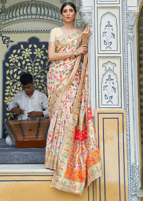 Vasthrlay Kanjivaram Unstitched Kashmir Creamm Free Ethnic Wear