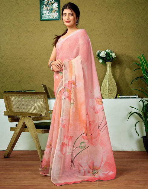 Vasthrlay Womens Cotton Printed Pink Saree