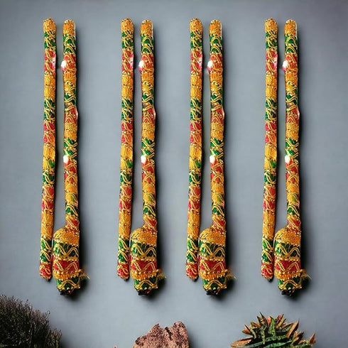 Saudeep India Brocade Lace Decorated Wooden LED Dandiya Sticks