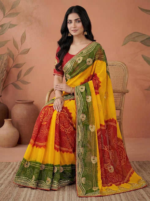 Vasthrlay Georgette Embroidery Unstitched Red Saree