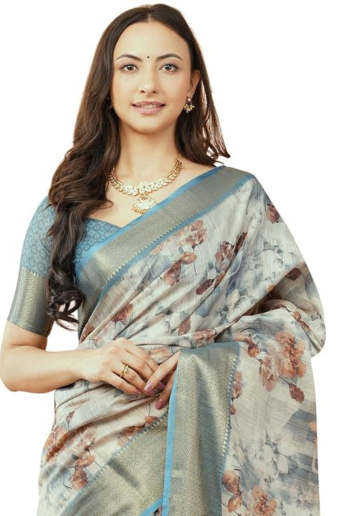 Vasthrlay Blue1 Polyester Saree With Unstitched Blouse Piece