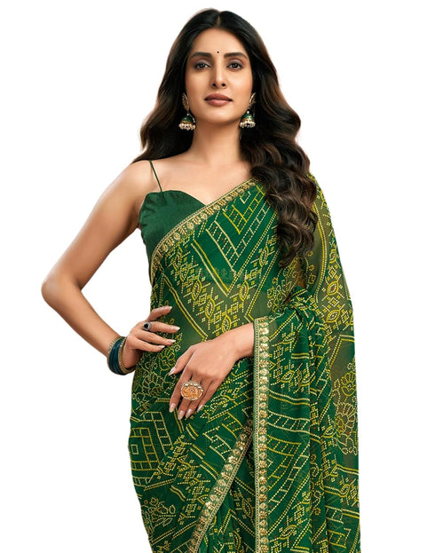 Vasthrlay Georgette Traditional Unstitched Dark Green Saree