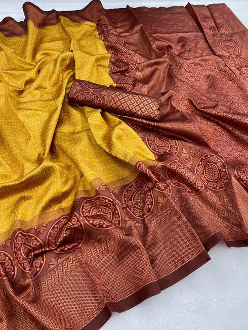 Vasthrlay Yellow Kanjivaram Wedding Saree