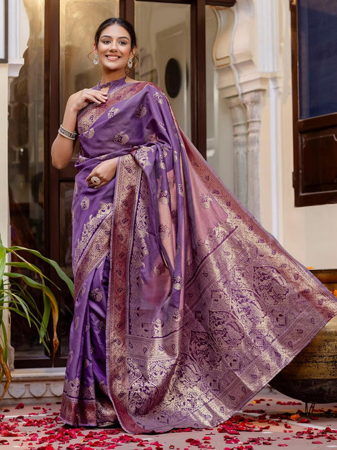 Vasthrlay Womens Weaving Unstitched Lavender Saree
