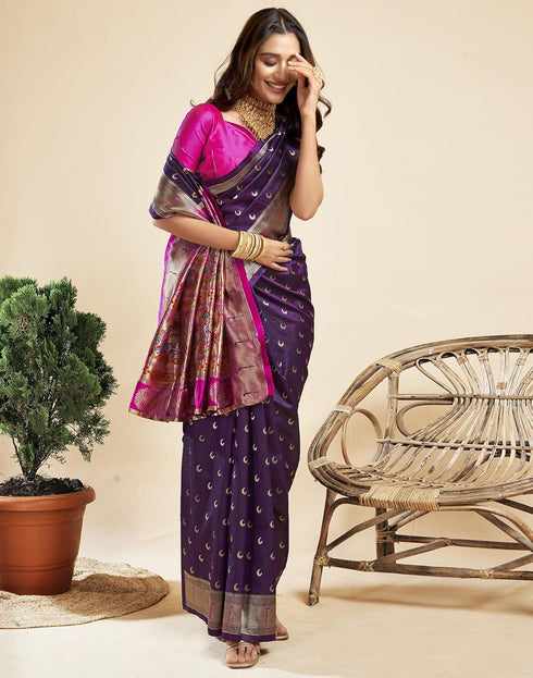 Vasthrlay Paithani Jacquard Unstitched Pink Saree