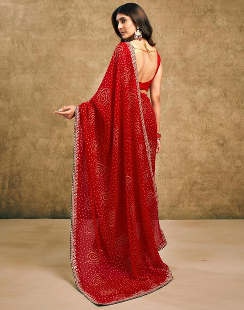 Vasthrlay Georgette Bandhani Unstitched Maroon Saree