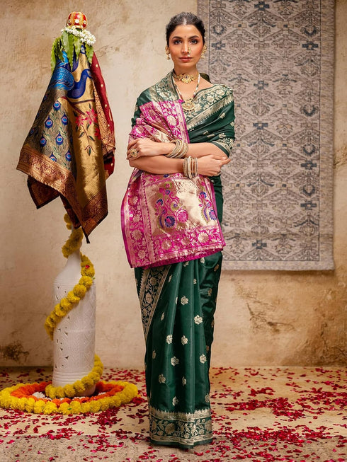 Vasthrlay Weaving Paithani Unstitched Maroon Saree