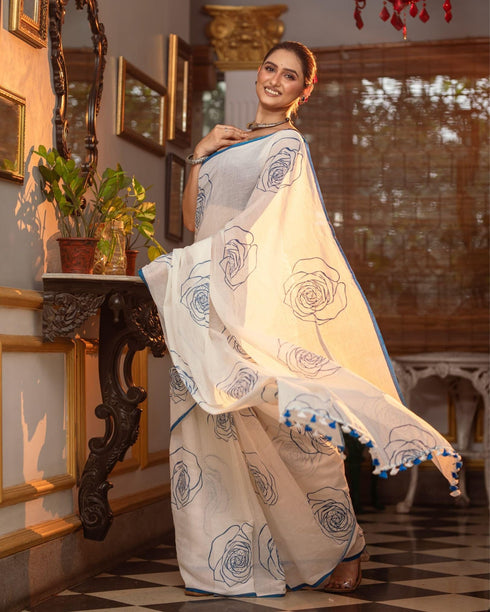 Vasthrlay Blue Unstitched Saree