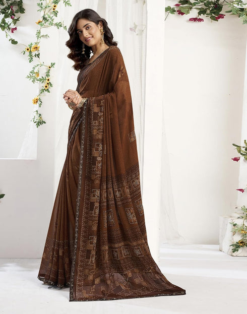 Vasthrlay Georgette Printed Unstitched Maroon Saree