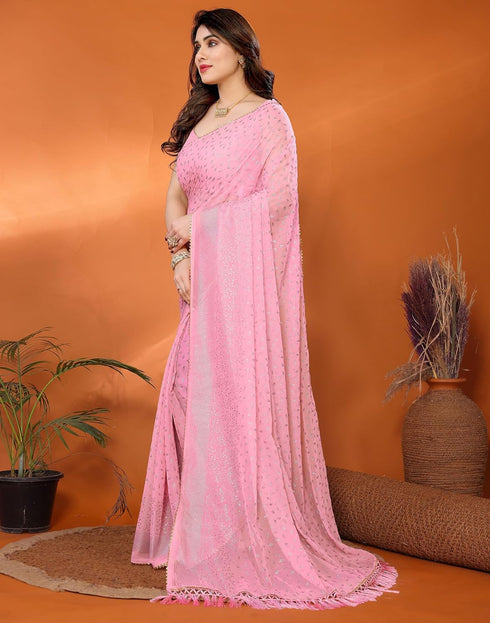 Vasthrlay Georgette Weaving Unstitched Red Saree