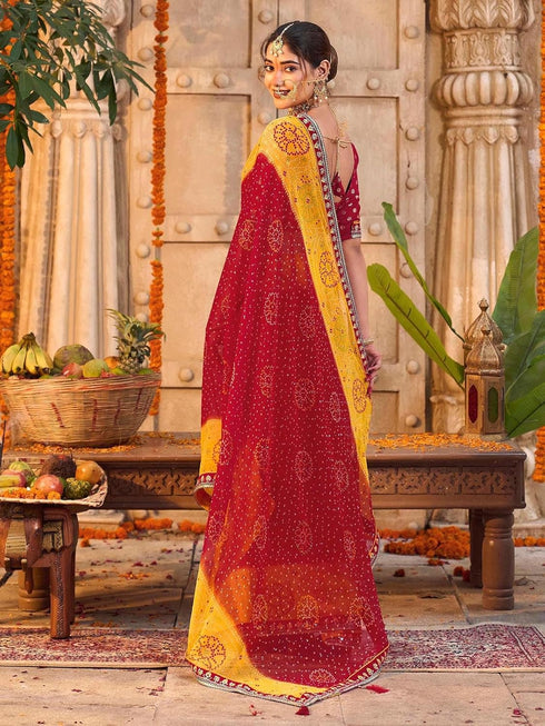 Vasthrlay Georgette Embroidery Unstitched Red Saree