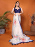 Vasthrlay Cream White Digital Print Linen Ready To Wear Saree For Women