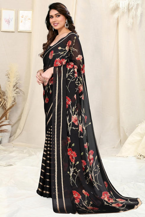 Vasthrlay Fashion Chiffon Printed Grey Ethnic Wear