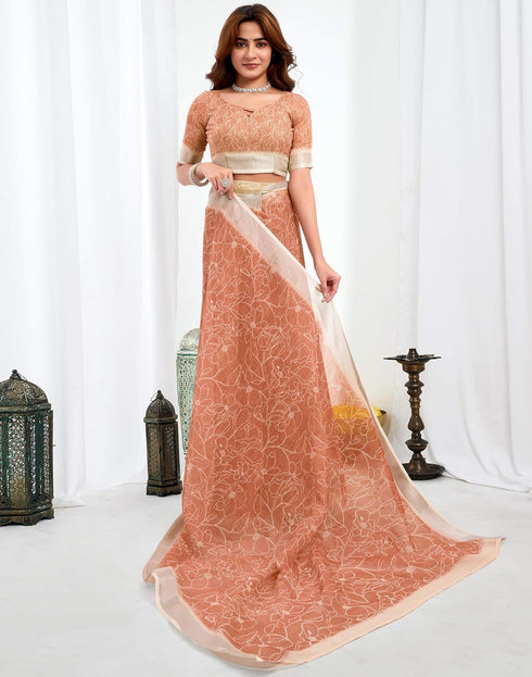 Vasthrlay Unstitched Readymade Traditional Pink Saree