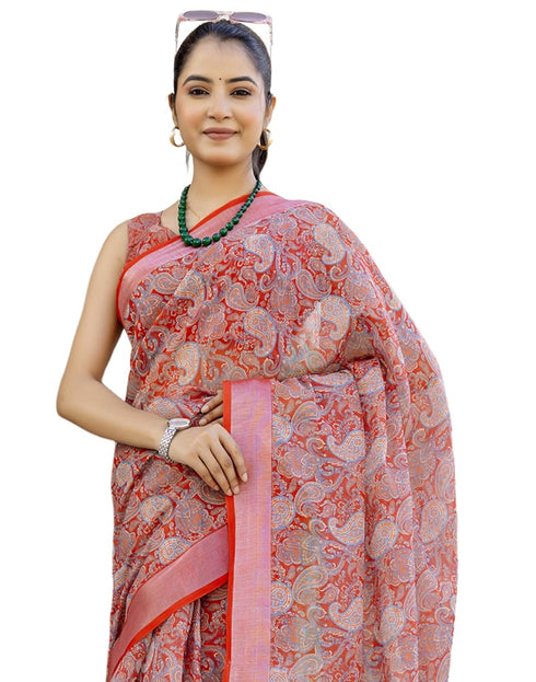 Vasthrlay Womens Printed Unstitched Cream Saree