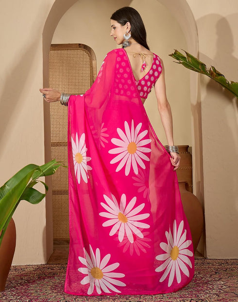 Vasthrlay Georgette Printed Unstitched Pink Saree