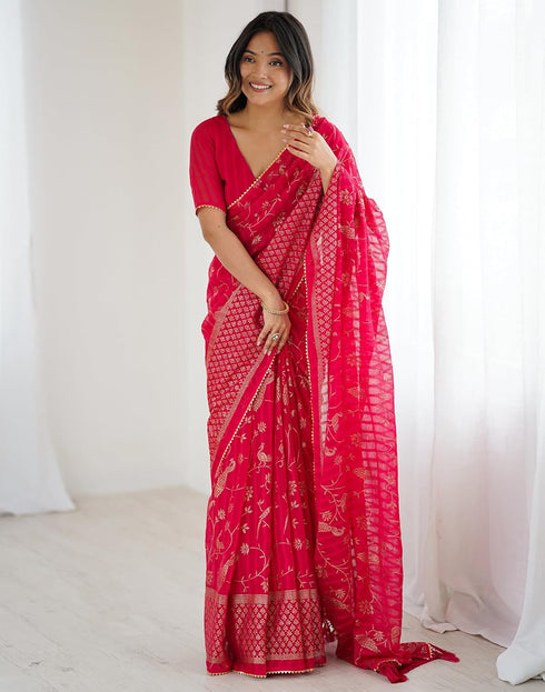 Vasthrlay Georgette Weaving Unstitched Red Saree