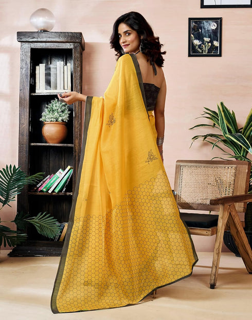 Vasthrlay Chanderi Printed Unstitched Orange Saree