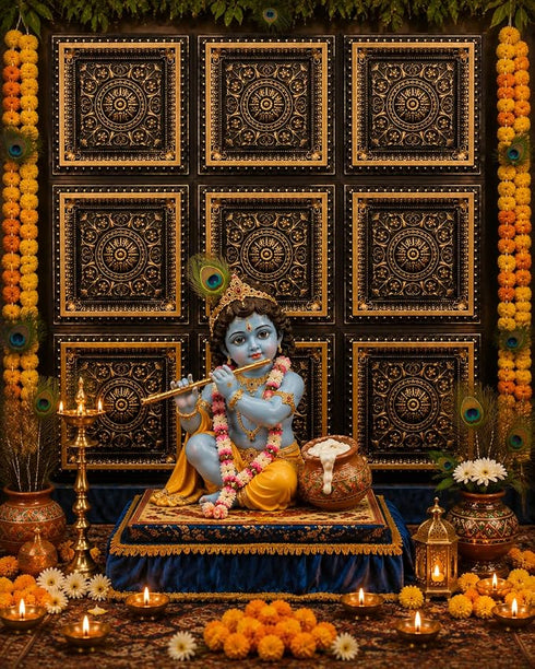 SATYAM KRAFT Ganpati Bappa Backdrop | janmashtami Decor | Wall Panels (9 pcs set)