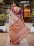Vasthrlay Shimmer Printed Cream | Blue Saree With Unstitched Blouse Piece