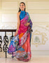 Vasthrlay Womens Printed Multicolor Saree With Blue Unstitched Blouse Piece