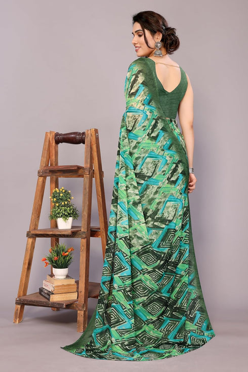 Vasthrlay Fashion Georgette Geometric Green Ethnic Wear